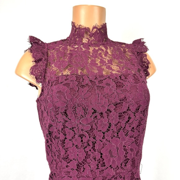 Storia High Neck Lace Ruffled Mini Dress Sleeveless Burgundy Red Sz M Boho Chic - Picture 4 of 16